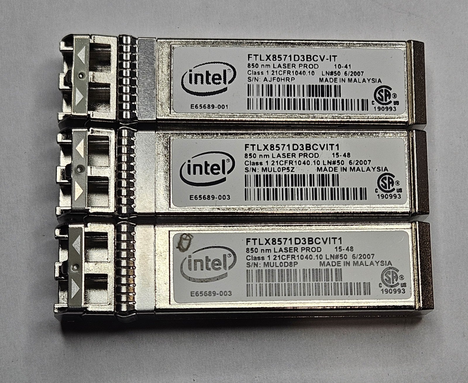 LOT OF 3 Intel 10G-SR MMF 300m 850nm Duplex LC SFP+ Transceiver FTLX8571D3BCVIT10