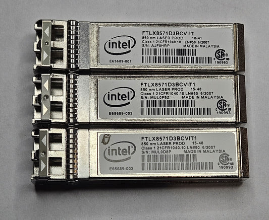 LOT OF 3 Intel 10G-SR MMF 300m 850nm Duplex LC SFP+ Transceiver FTLX8571D3BCVIT10