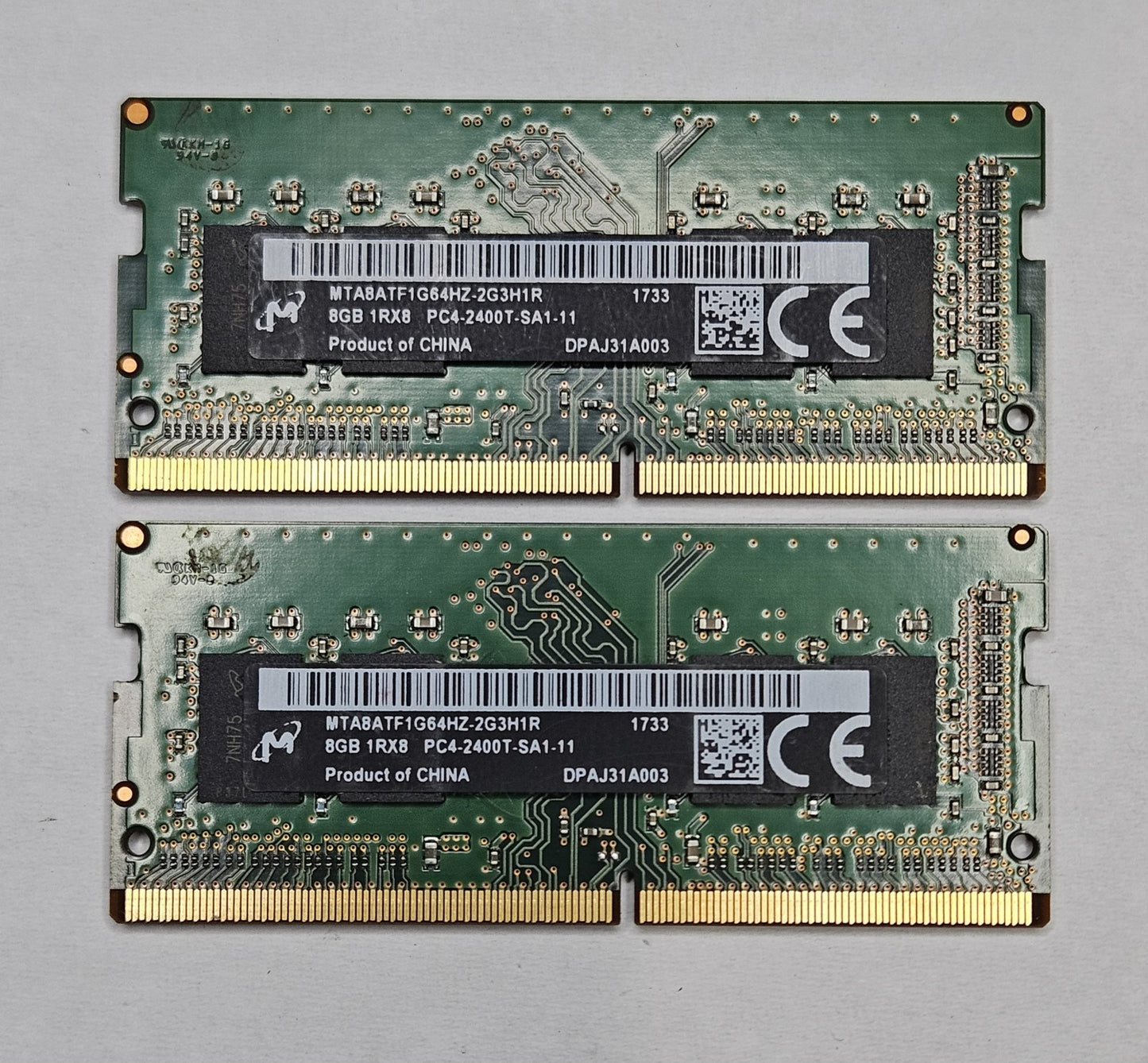 LOT OF 2 Micron 8GB PC4-19200 DDR4-2400MHz SoDimm Laptop RAM MTA8ATF1G64HZ-2G3H10
