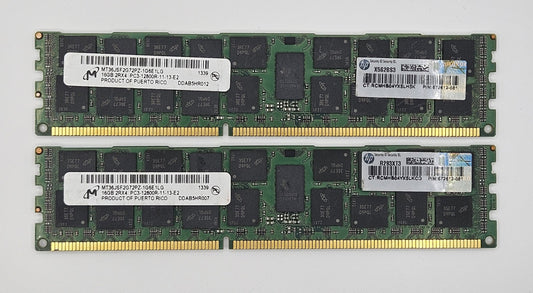 LOT OF 2 Micron 16GB PC3-12800 DDR3-1600 ECC REG Server RAM MT36JSF2G72PZ-1G6E10