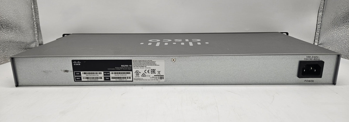 Cisco 16-Port Gigabit Ethernet & 2-Port DP (RJ45/SFP) Smart Switch SG250-183