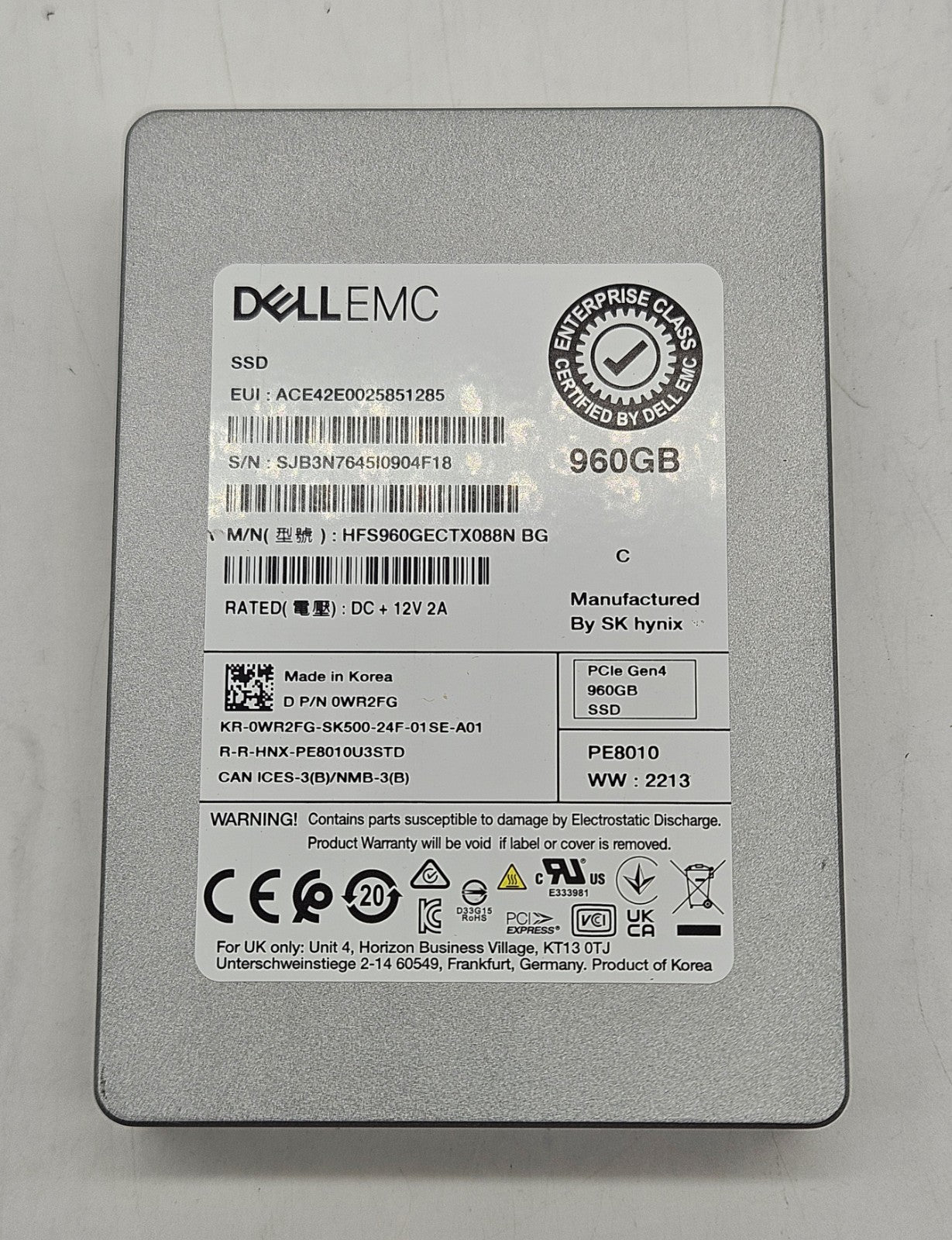 HYNIX PE8010 960GB Read Intensive PCI-E 4 x4 U.2 NVMe 2.5" SSD HFS960GECTX088N1
