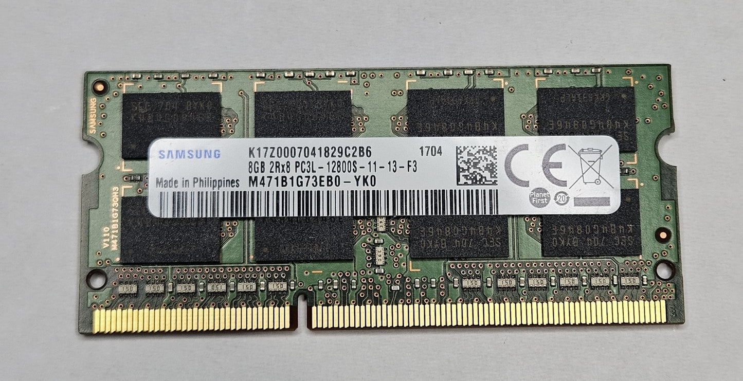 LOT OF 2 Samsung 8GB PC3-12800 DDR3-1600MHz SoDimm Laptop RAM M471B1G73EB0-YK01