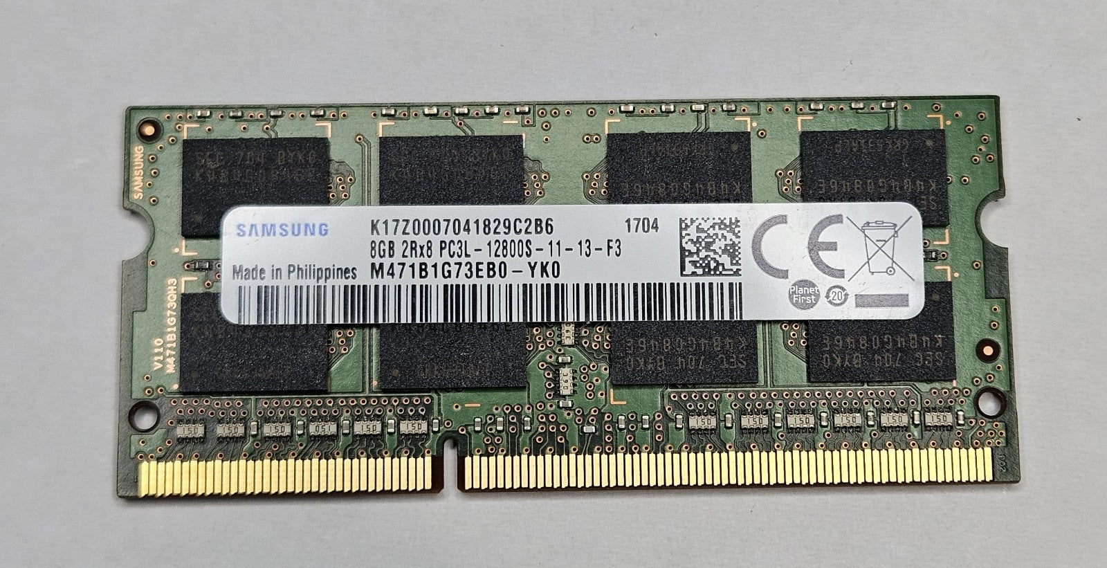 LOT OF 2 Samsung 8GB PC3-12800 DDR3-1600MHz SoDimm Laptop RAM M471B1G73EB0-YK01