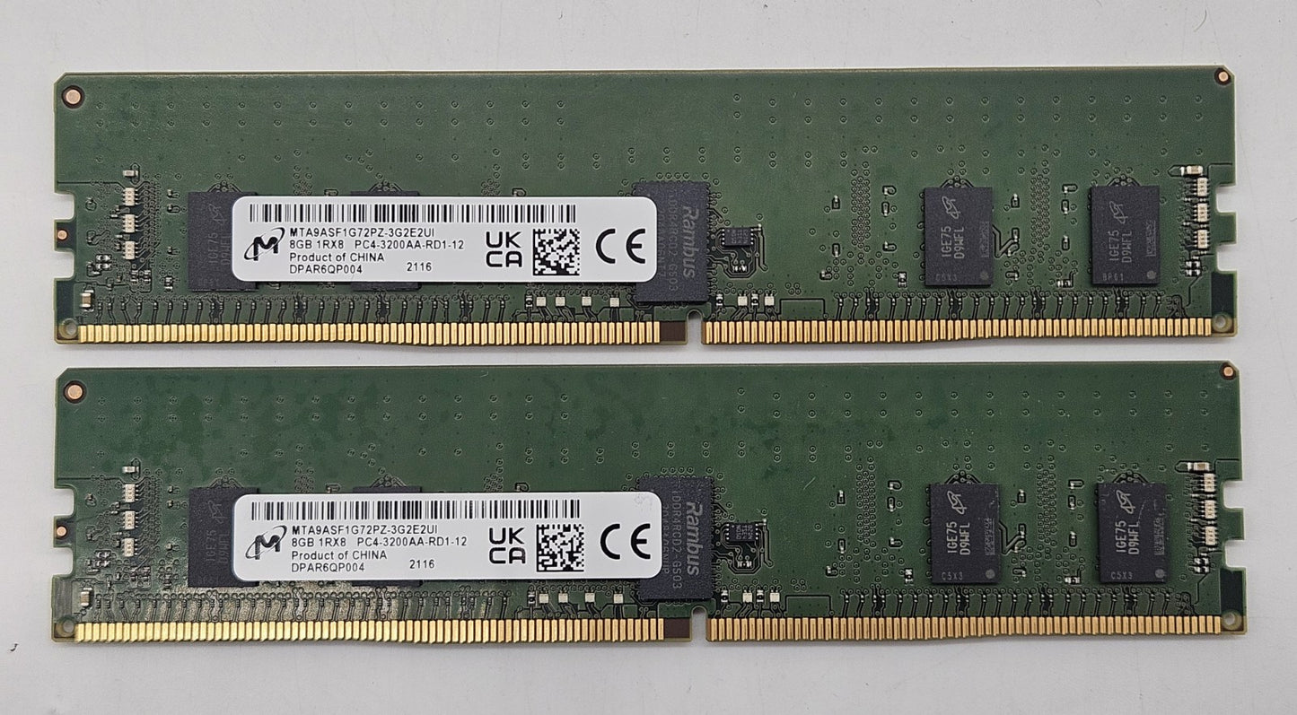 LOT OF 2 Micron 8GB PC4-25600 DDR4-3200 REG ECC Server RAM MTA9ASF1G72PZ-3G2E20