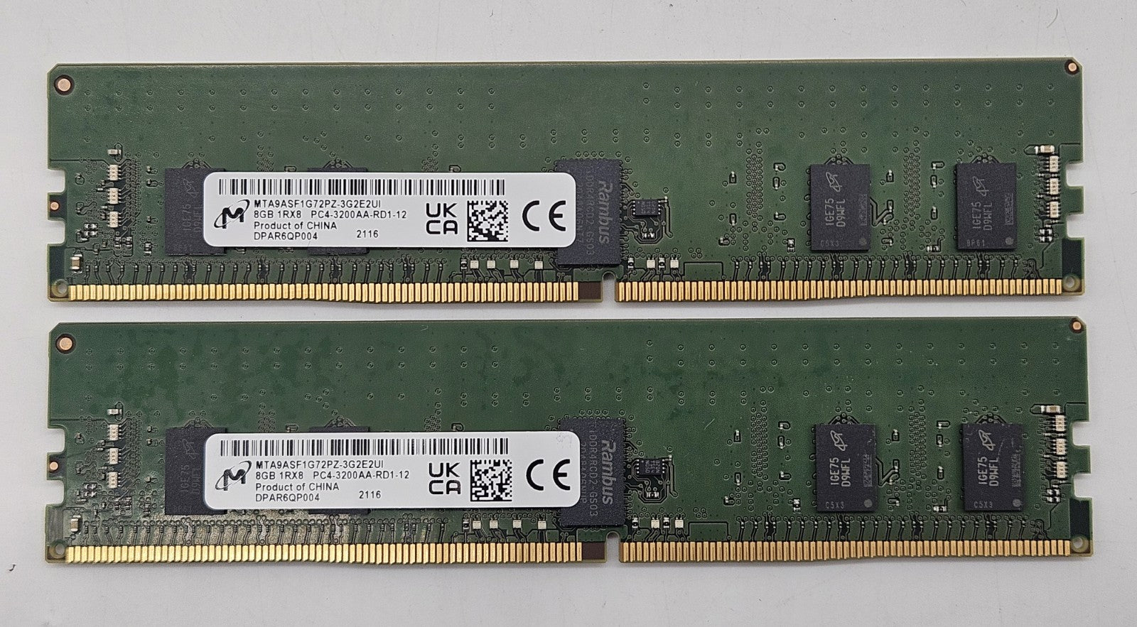 LOT OF 2 Micron 8GB PC4-25600 DDR4-3200 REG ECC Server RAM MTA9ASF1G72PZ-3G2E20