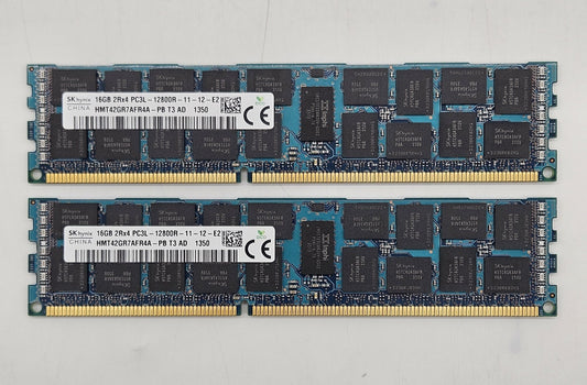 LOT OF 2 Hynix 16GB PC3L-12800R DDR3-1600 ECC REG Server Memory HMT42GR7AFR4A-PB0