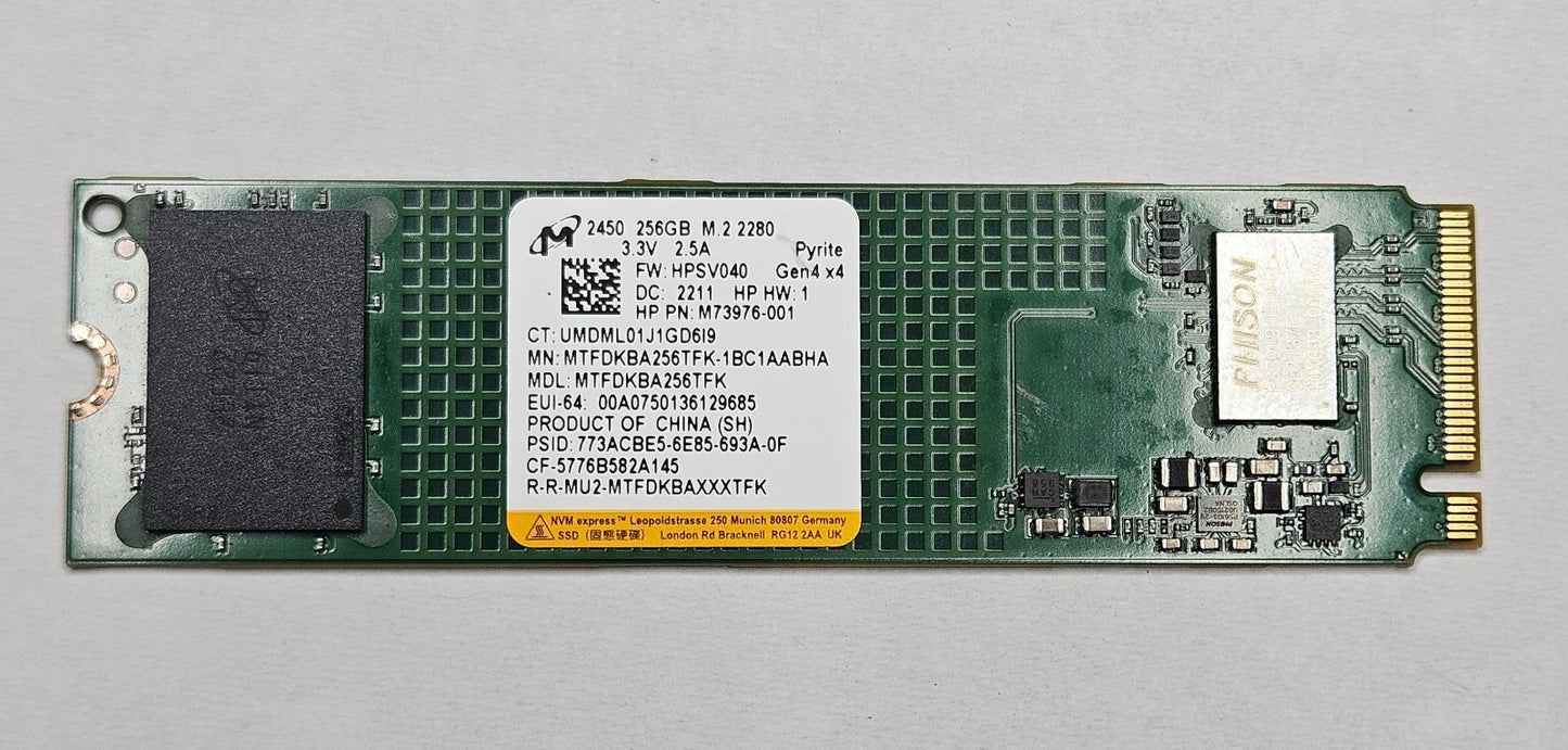 Micron 2450 256GB PCI Express 4.0 x4 NVMe M.2 2280 SSD MTFDKBA256TFK0