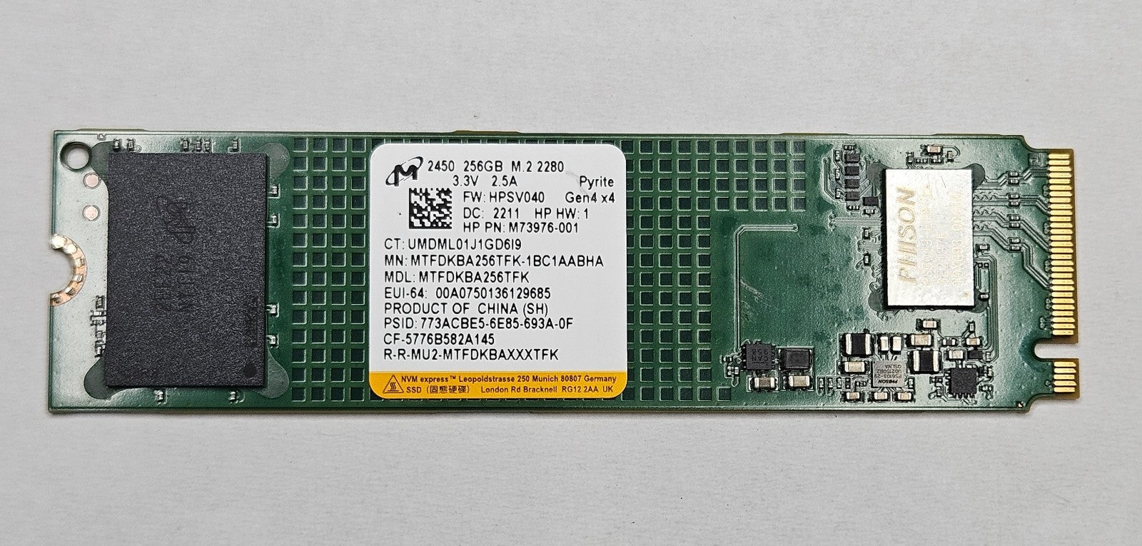 Micron 2450 256GB PCI Express 4.0 x4 NVMe M.2 2280 SSD MTFDKBA256TFK0