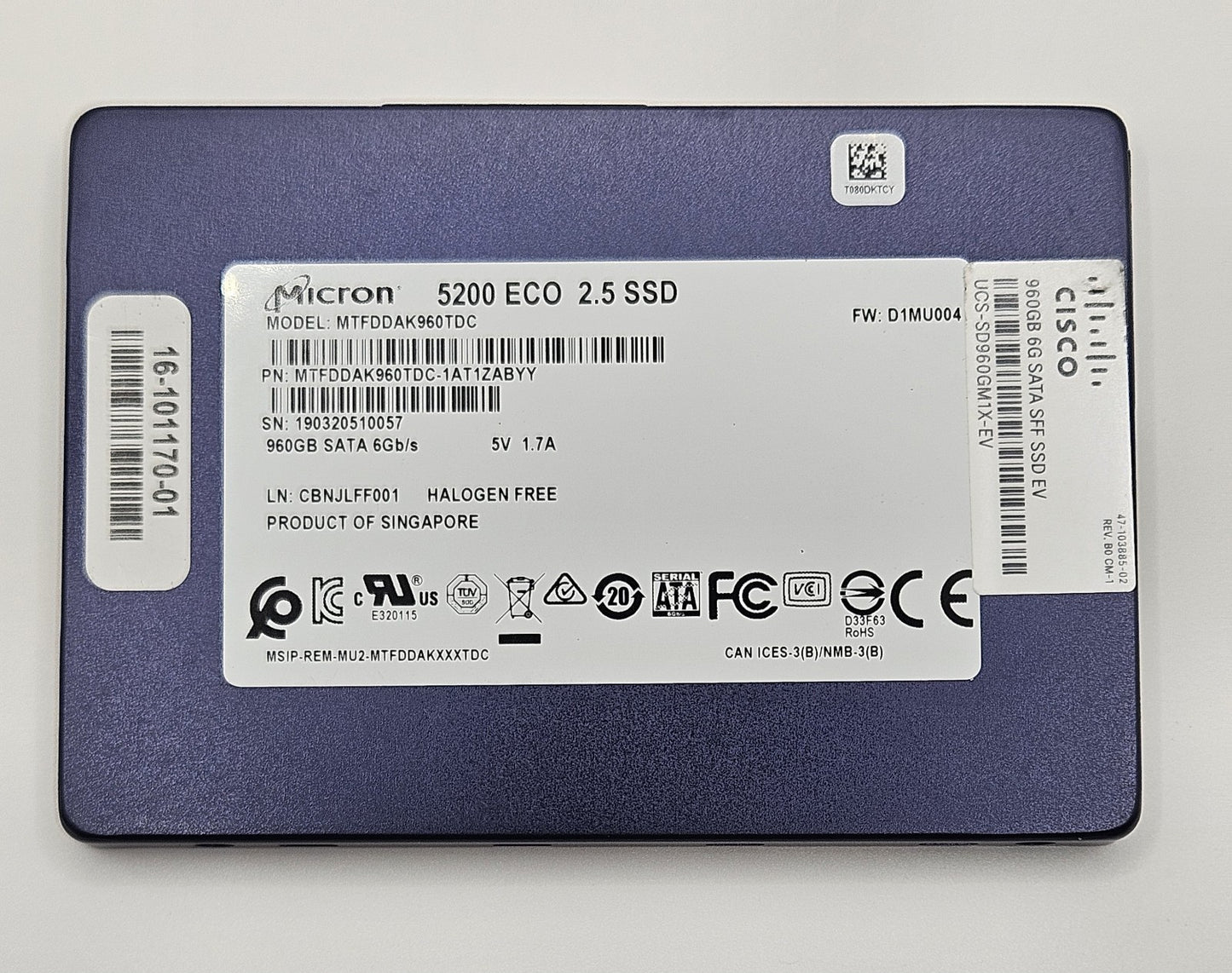 Micron 5200 ECO 960GB TLC SATA 6Gbps Read Intensive (PLP) 2.5" SSD MTFDDAK960TDC1