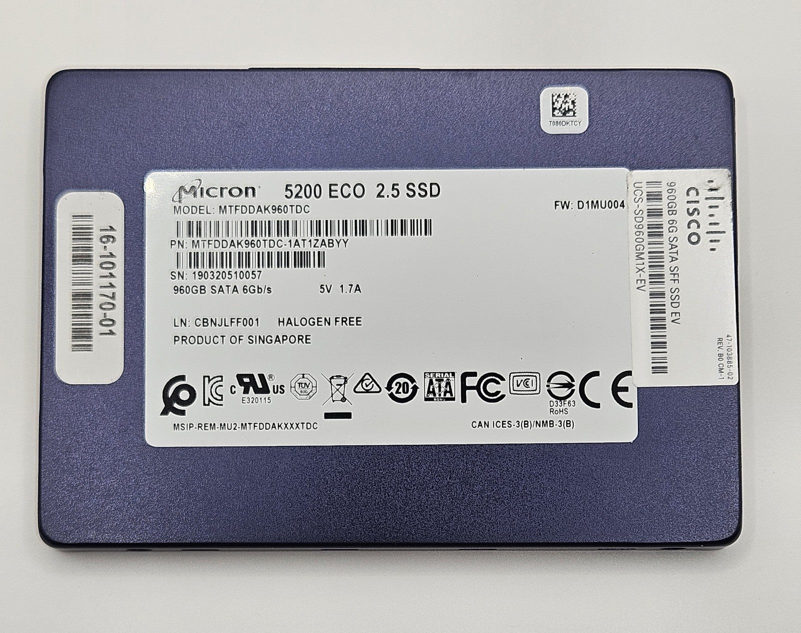Micron 5200 ECO 960GB TLC SATA 6Gbps Read Intensive (PLP) 2.5" SSD MTFDDAK960TDC1
