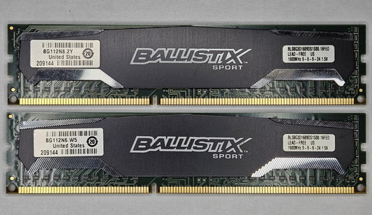 LOT OF 2 Crucial 8GB PC3-12800 DDR3-1600MHz Desktop RAM BLS8G3D1609DS1S00.16FED0