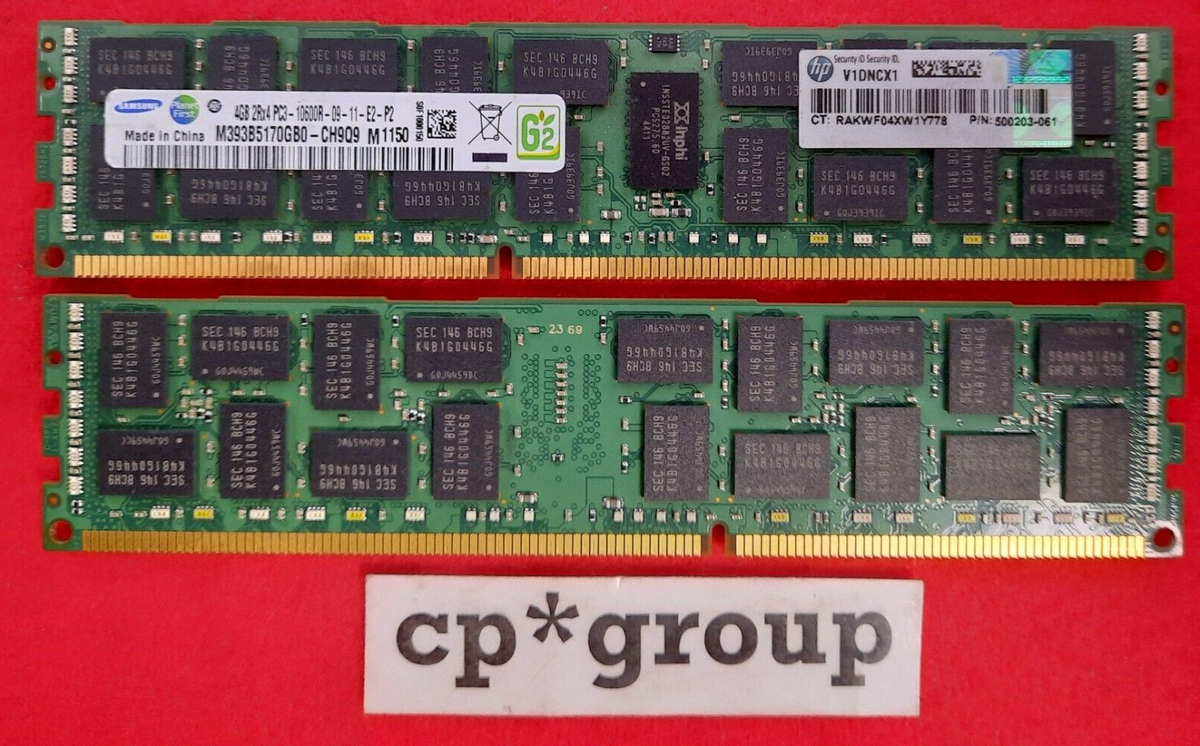 LOT OF 2 HP 4GB 2Rx4 PC3-10600R DDR3-1333MHz ECC REG Server RAM 500203-0610