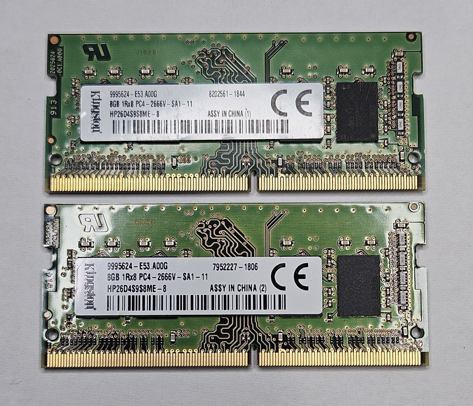 LOT OF 2 Kingston 8GB PC4-21300 DDR4-2666MHz SoDimm Laptop Memory HP26D4S9S8ME-80