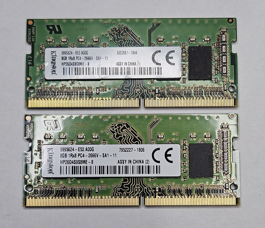 LOT OF 2 Kingston 8GB PC4-21300 DDR4-2666MHz SoDimm Laptop Memory HP26D4S9S8ME-80