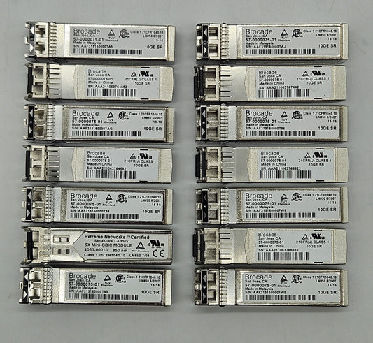 LOT OF 14 Brocade 10GBase-SR MMF 300m 850nm Duplex LC SFP 57-0000075-010