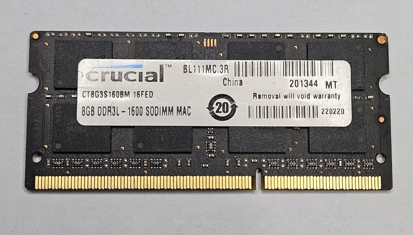 Micron 8GB PC3-12800 DDR3-1600MHz SoDimm Laptop Memory RAM MT16KTF1G64HZ-1G6E21