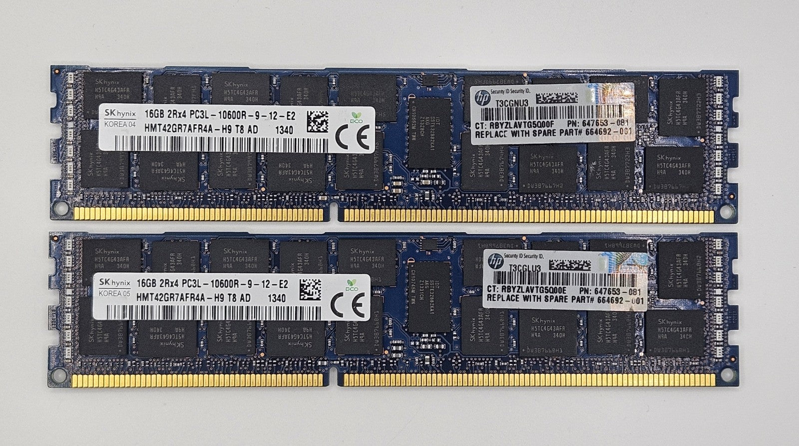 LOT OF 2 Hynix 16GB PC3-10600 DDR3-1333MHz ECC REG Server RAM HMT42GR7AFR4A-H90
