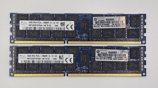 LOT OF 2 Hynix 16GB PC3-10600 DDR3-1333MHz ECC REG Server RAM HMT42GR7AFR4A-H90