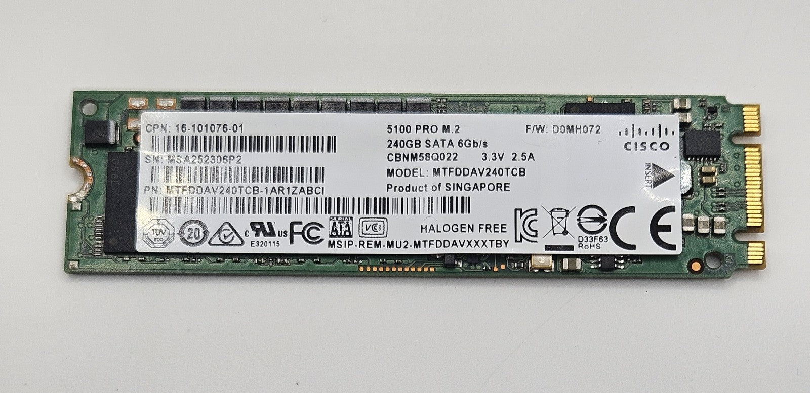 Micron 5100 Pro 240GB eTLC SATA 6Gbps (PLP) M.2 2280 SSD 100% MTFDDAV240TCB1