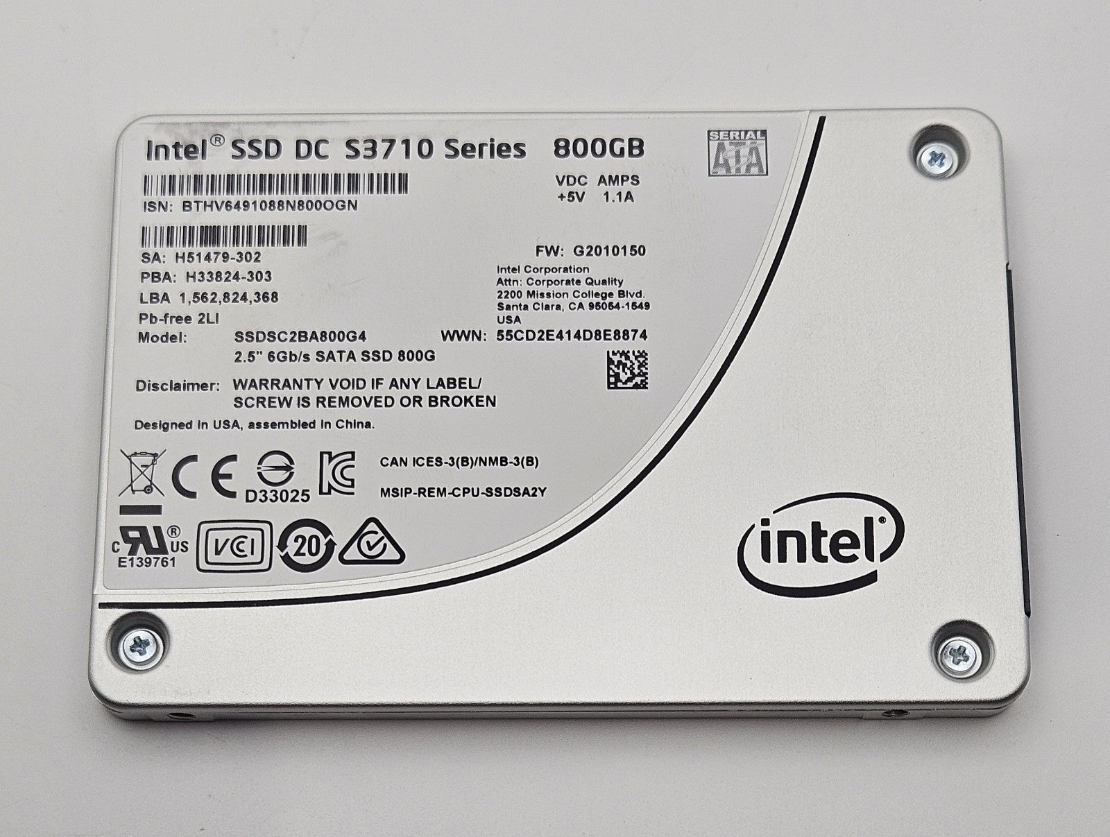 Intel DC S3710 800GB MLC SATA 6Gbps High Endurance 2.5" SSD SSDSC2BA800G41