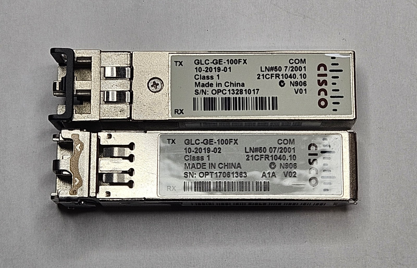 LOT OF 2 Cisco 100Base-FX MMF 2km 1310nm Duplex LC SFP Transceiver GLC-GE-100FX0