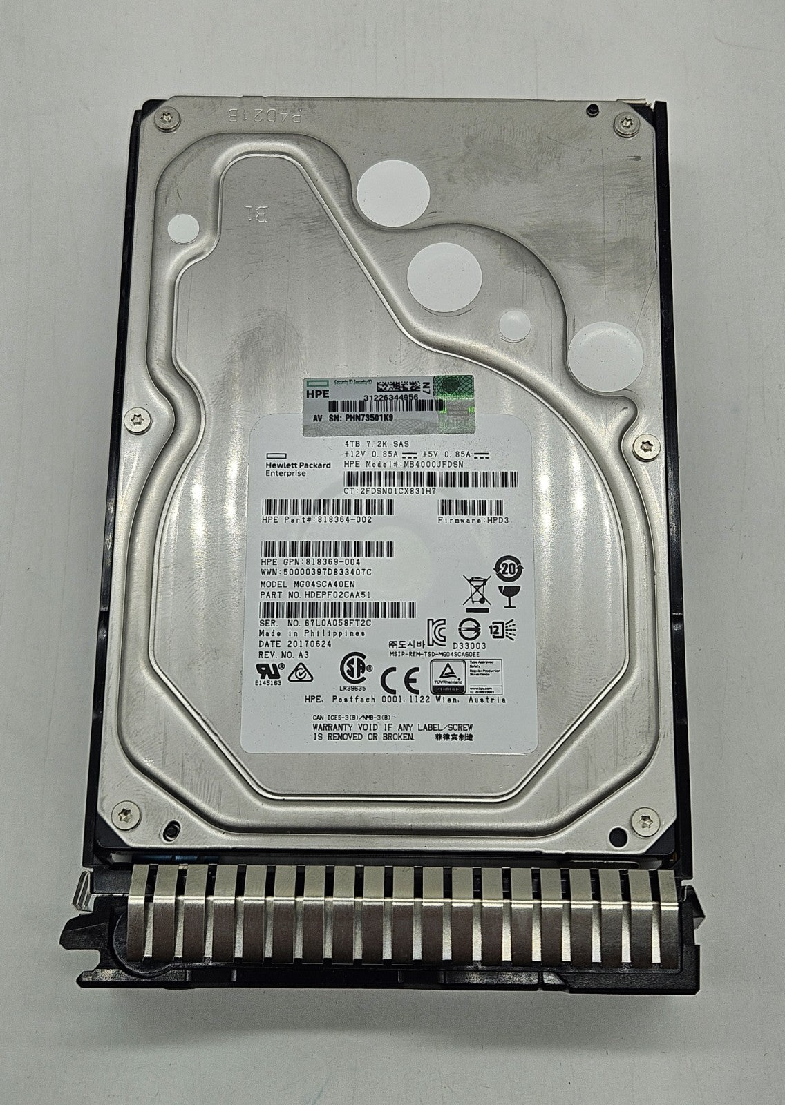 HP 4TB 7200RPM SAS 12Gbps 128MB Cache (512n) 3.5" Hard Drive 819079-0011