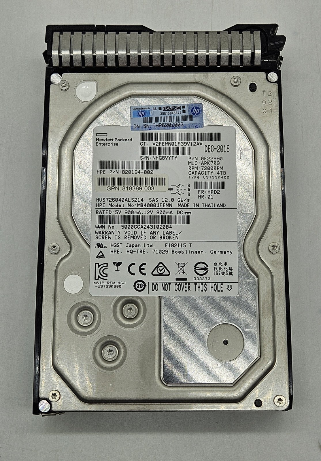 HP 4TB 7200RPM SAS 12Gbps 128MB Cache (SE / 512n) 3.5" Hard Drive 819079-0012