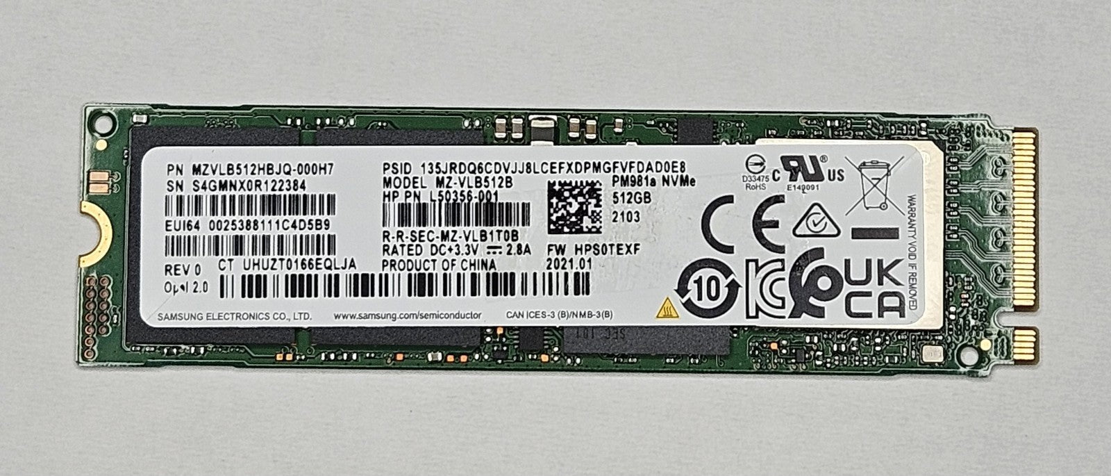 Samsung MZ-VLB512B PM981a 512GB TLC PCI Express 3.0 x4 NVMe MZVLB512HBJQ0