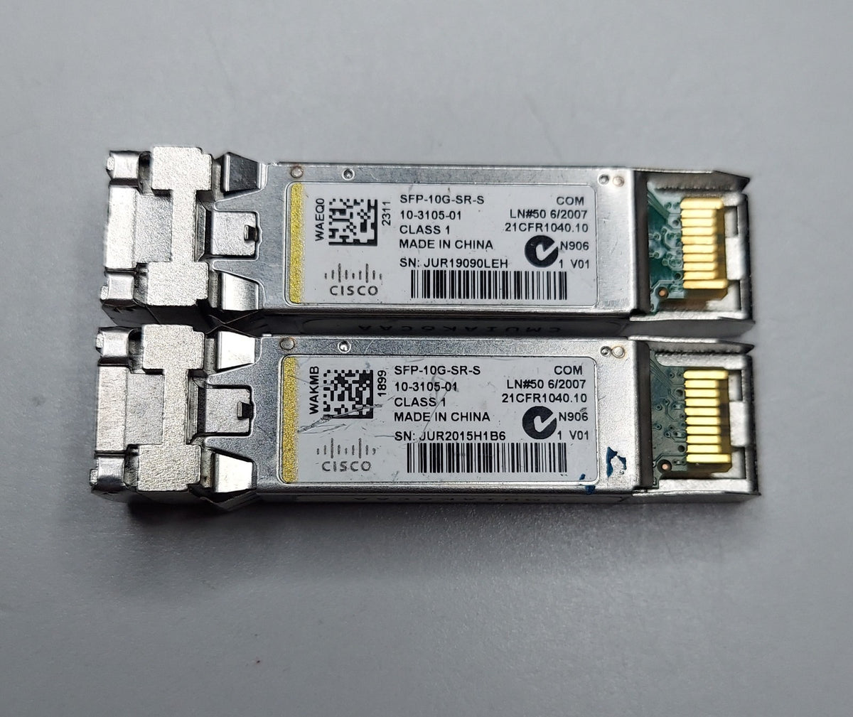 LOT OF 2 Cisco 10GB Base-SR MMF 300m 850nm SFP+ Transceiver SFP-10G-SR-S0