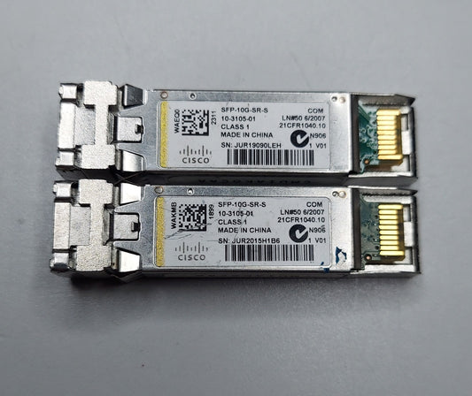 LOT OF 2 Cisco 10GB Base-SR MMF 300m 850nm SFP+ Transceiver SFP-10G-SR-S0