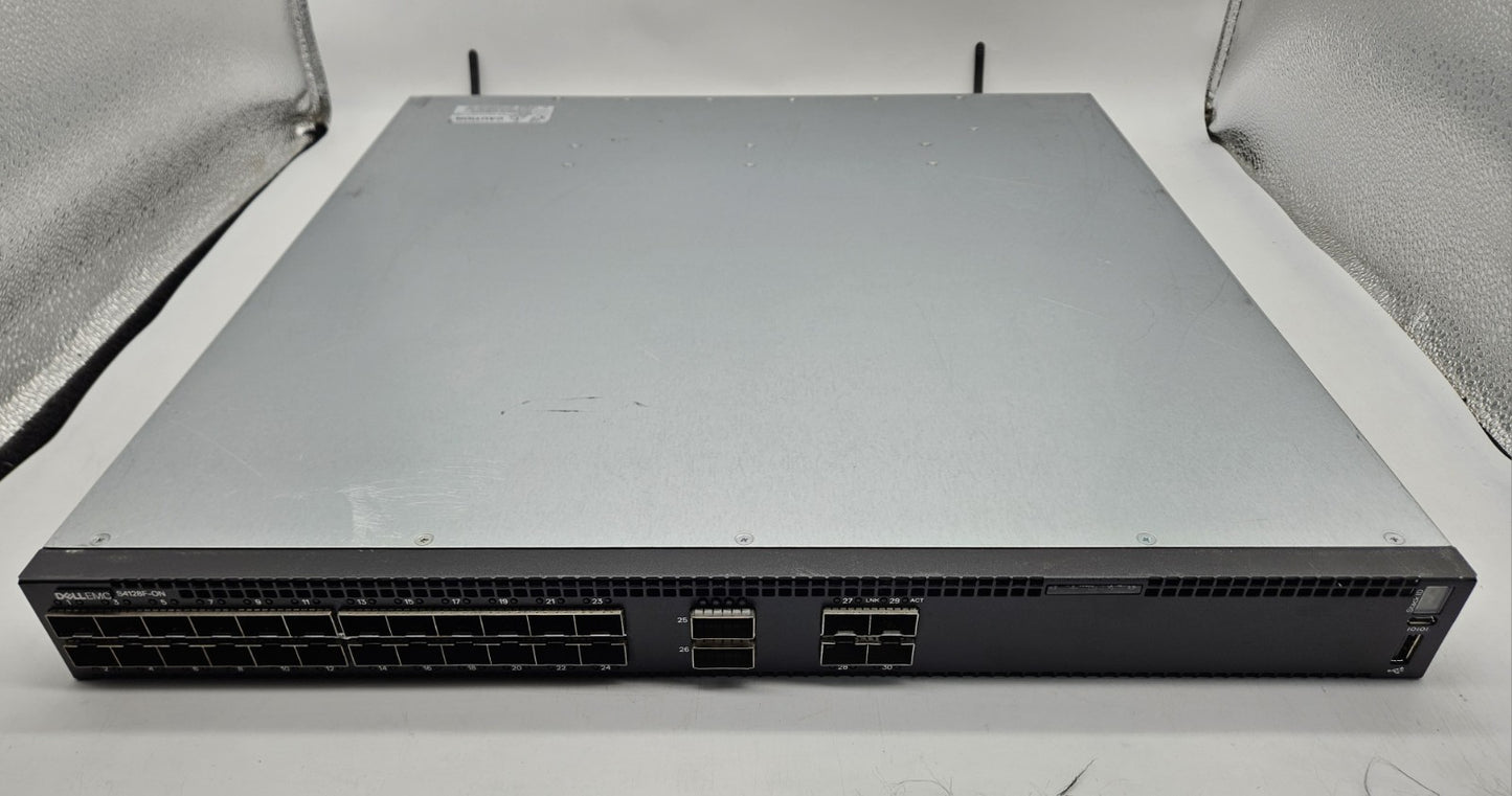 Dell 28-Port 10Gb SFP+ 2-Port 100Gb QSFP28 Network Switch OS10 w/2x PS S4128F-ON0