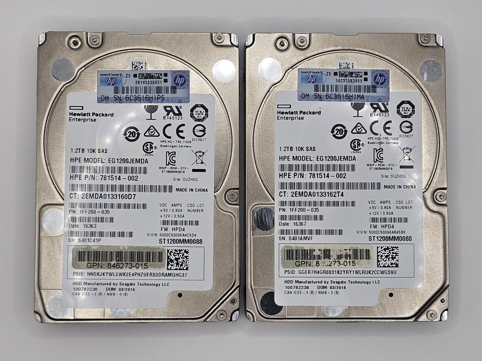 LOT OF 2 Seagate 1.2TB 10000RPM SAS 12Gbps 128MB 2.5" Hard Drive ST1200MM00880