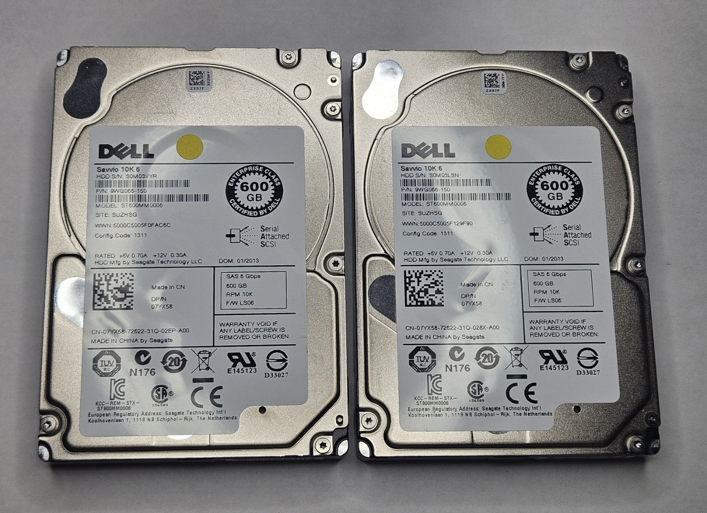 LOT OF 2 Seagate Savvio 600GB 10KRPM SAS 6Gbps 64MB 2.5" Hard Drive ST600MM00060