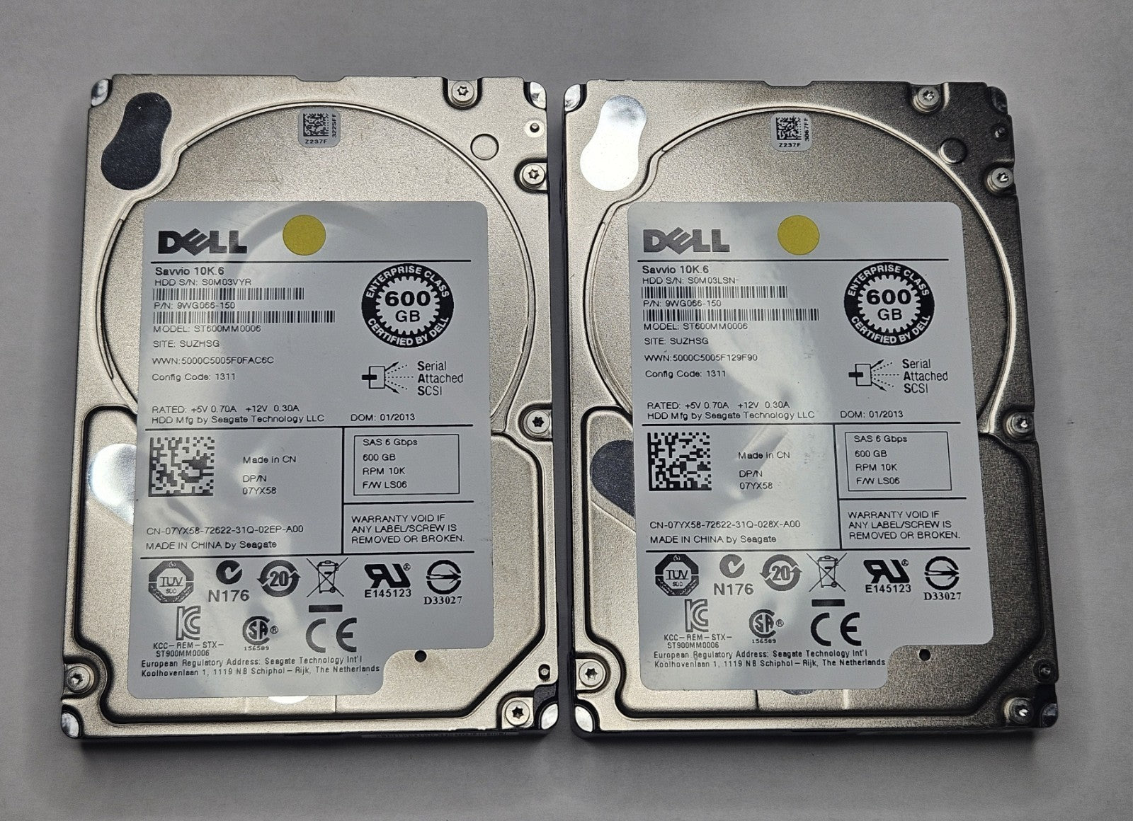 LOT OF 2 Seagate Savvio 600GB 10KRPM SAS 6Gbps 64MB 2.5" Hard Drive ST600MM00060