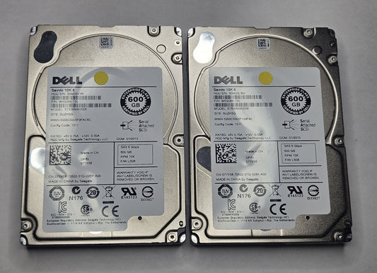 LOT OF 2 Seagate Savvio 600GB 10KRPM SAS 6Gbps 64MB 2.5" Hard Drive ST600MM00060