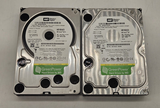 LOT OF 2 Western Digital Green 1TB 7200RPM SATA 3Gbps 3.5" Hard Drive WD10EACS0