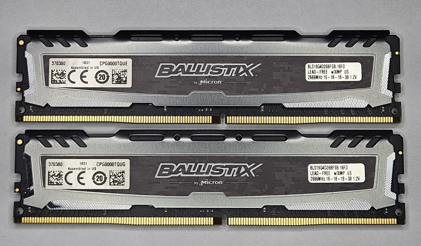 LOT OF 2 Ballistix 16GB PC4-21300 DDR4-2666MHz Desktop RAM BLS16G4D26BFSB.16FD0