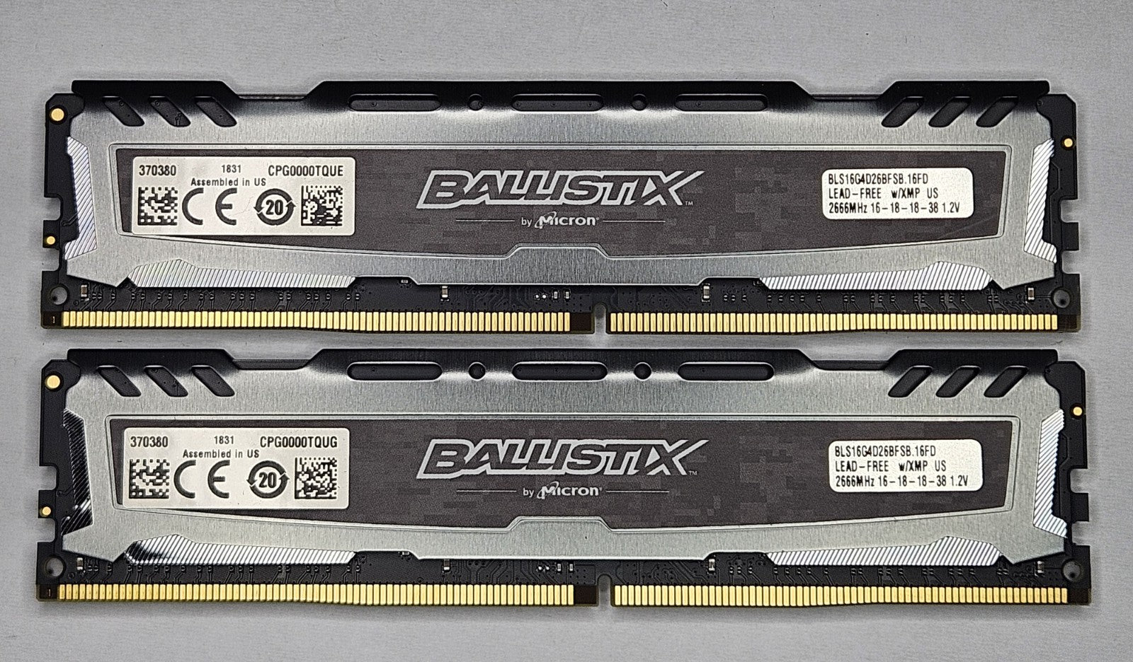 LOT OF 2 Ballistix 16GB PC4-21300 DDR4-2666MHz Desktop RAM BLS16G4D26BFSB.16FD0