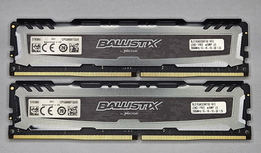 LOT OF 2 Ballistix 16GB PC4-21300 DDR4-2666MHz Desktop RAM BLS16G4D26BFSB.16FD0