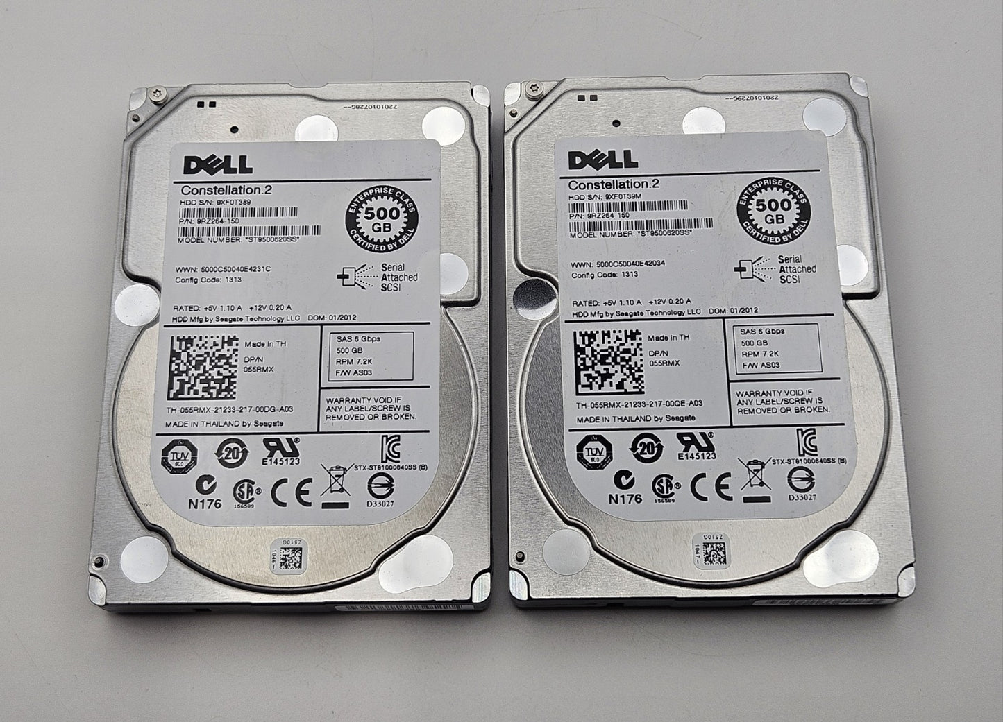 LOT OF 2 Seagate 500GB 7200RPM SAS 6Gbps 64MB Cache 2.5" Hard Drive ST9500620SS0