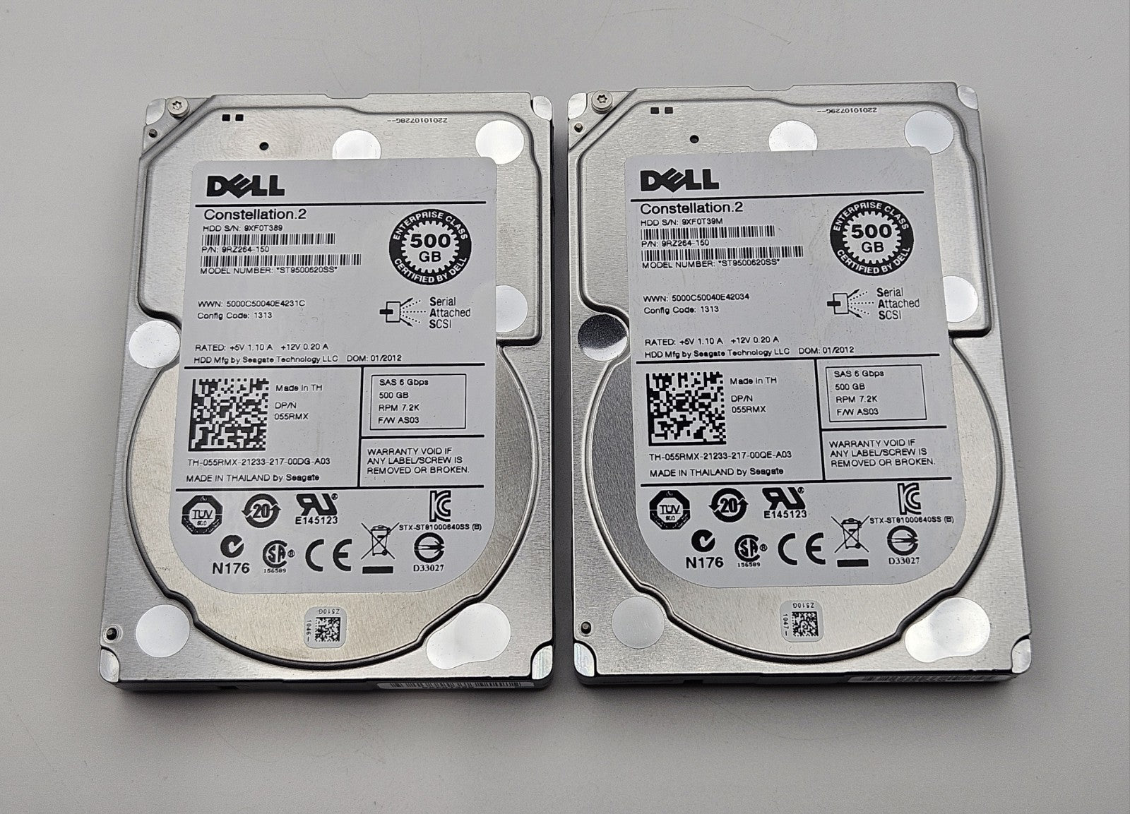 LOT OF 2 Seagate 500GB 7200RPM SAS 6Gbps 64MB Cache 2.5" Hard Drive ST9500620SS0