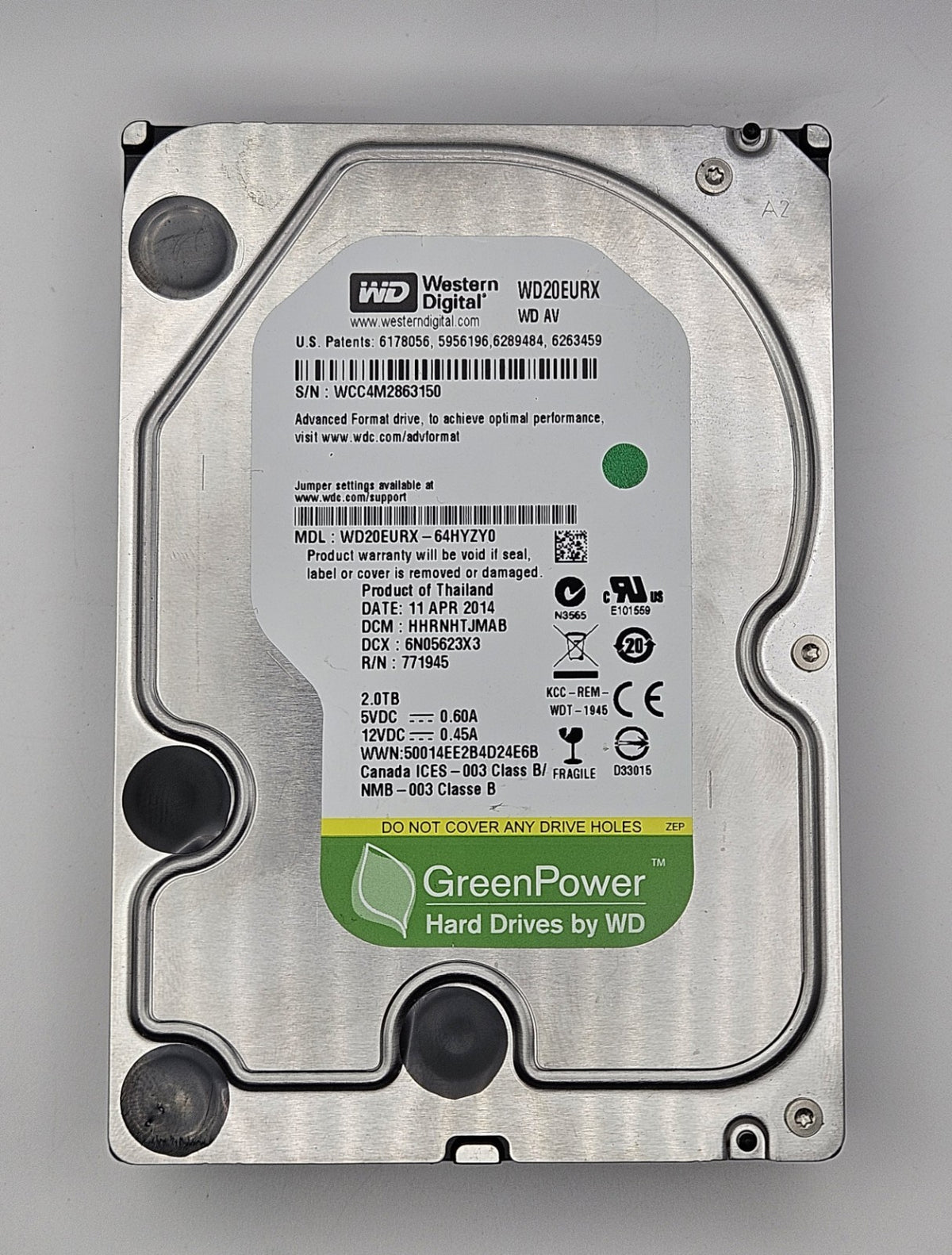 Western Digital AV-GP 2TB 5400RPM SATA 6Gbps 64MB Cache 3.5" Hard Drive WD20EURX1