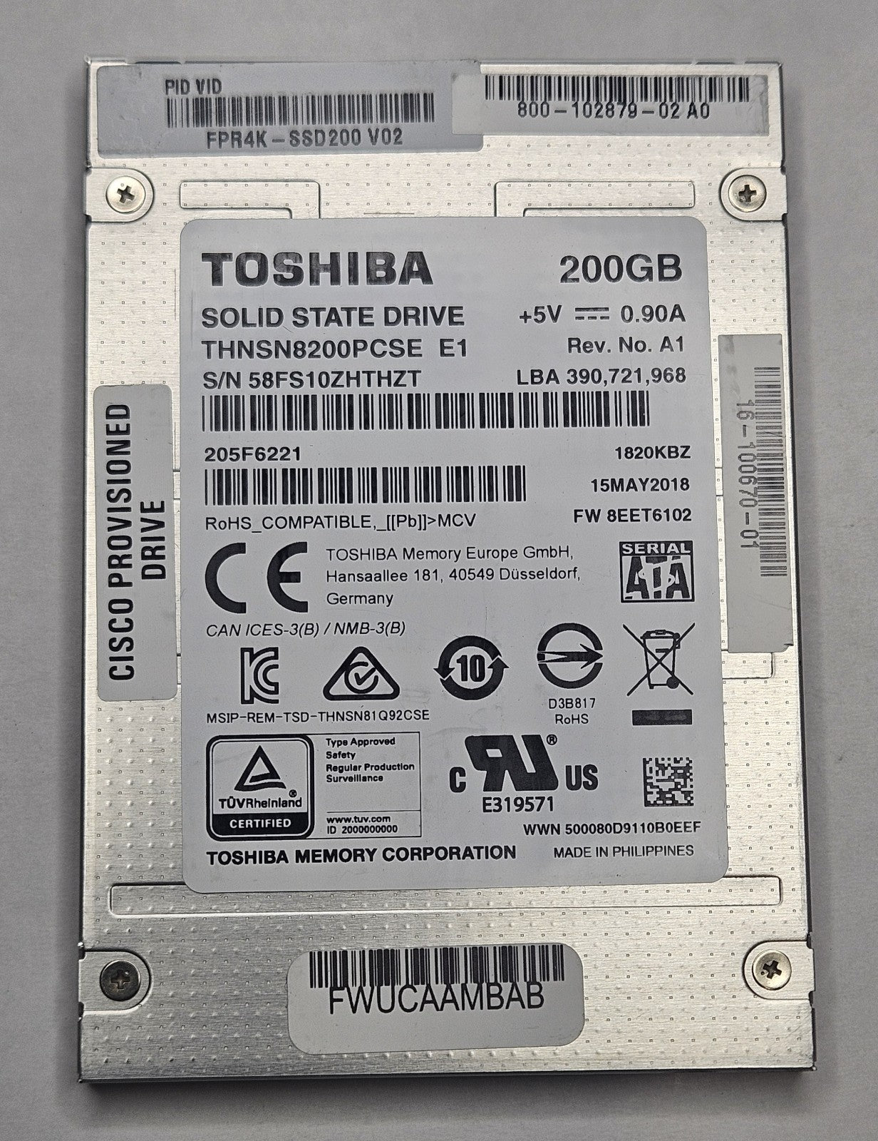 LOT OF 4 Toshiba HK4E 200GB MLC SATA 6G Mixed Use (PLP) 2.5" SSD THNSN8200PCSE1