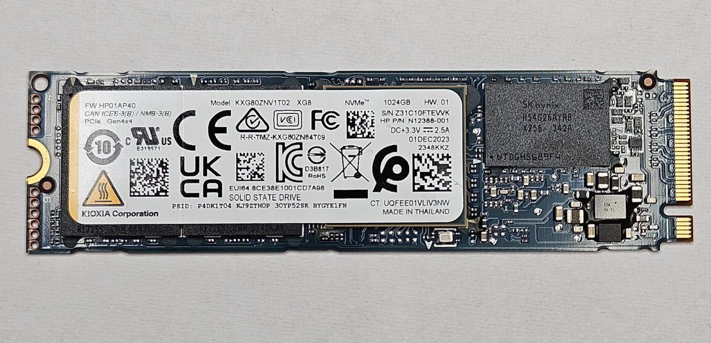 KIOXIA XG8 1TB TLC PCI Express 4.0 x4 NVMe M.2 2280 SSD KXG80ZNV1T020